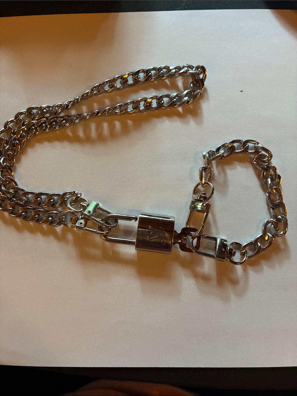 Louis Vuitton Silver-Tone Padlock Chain Necklace